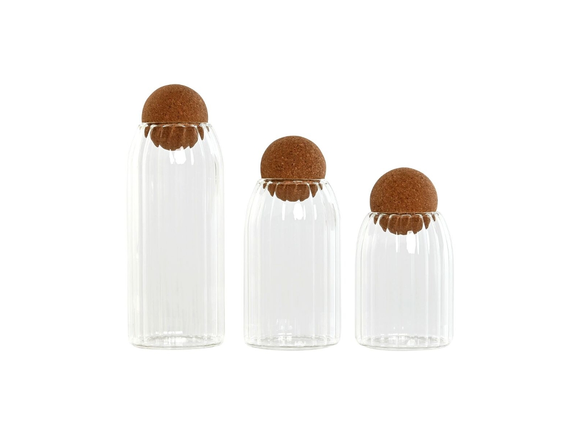 Conjunto de 3 Potes HOME ESPRIT Transparente Cortiça Vidro de Borosilicato (1 L - 3 Peças)