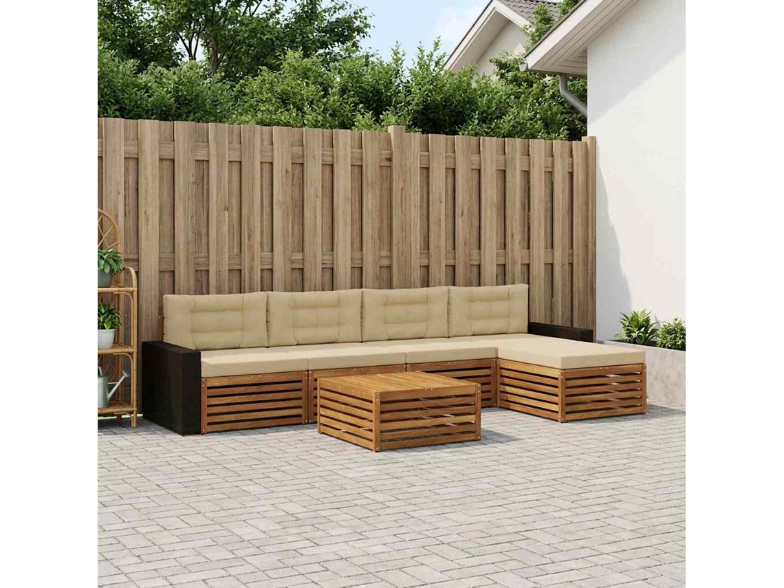 Vidaxl Conjunto De Sofás Para Exterior 6 Pcs Natural E Bege
