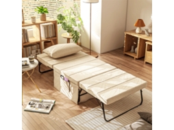 Sofá-cama Revestido Em Linho, Almofada Acolchoada Com 5 Níveis De Ajuste, 75x80x74 Cm, Na Cor Creme -br