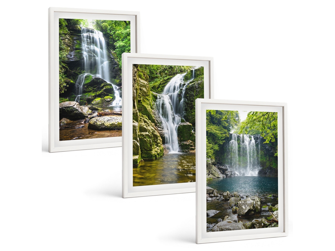 Conjunto De Pinturas Cachoeiras, Arredores Verdes Espelharte (3 Peças 40x60 Cm)