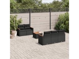 Vidaxl 6 Pcs Conjunto Sofás De Jardim C/ Almofadões Vime Pe Preto