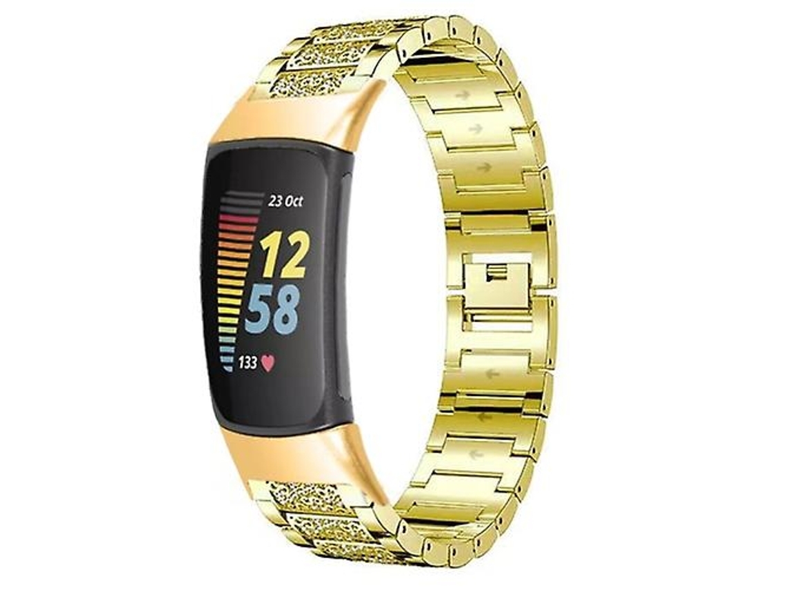 Lurelia Pulseira De Aço Inoxidável Gold Diamond, Compatível Com Fitbit Charge 5, Acabamento Moderno