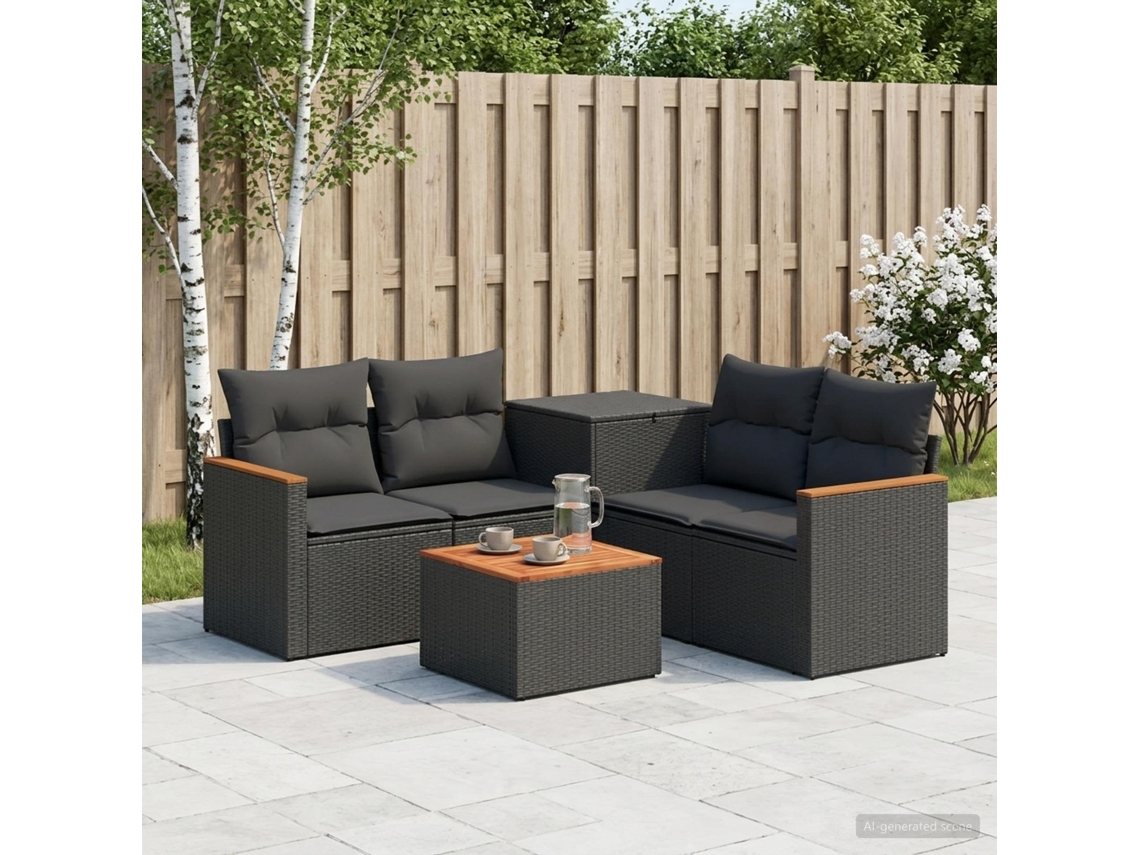 Vidaxl Conjunto De Sofás 6 Unid. Preto Rattan Poliéster E Aço