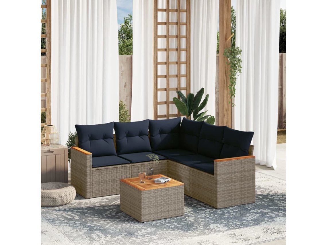 Vidaxl Conjunto De Sofá De Jardim Com 6 Peças E Almofadas Em Rattan Sintético Cinza
