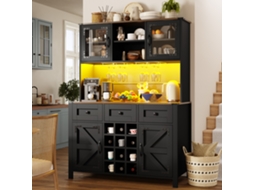 Armário De Cozinha Alto Com Usb E Tomadas,armário Lateral Com 4 Portas E 3 Gavetas,buffet Com Iluminação Led,preto 120x40x170cm