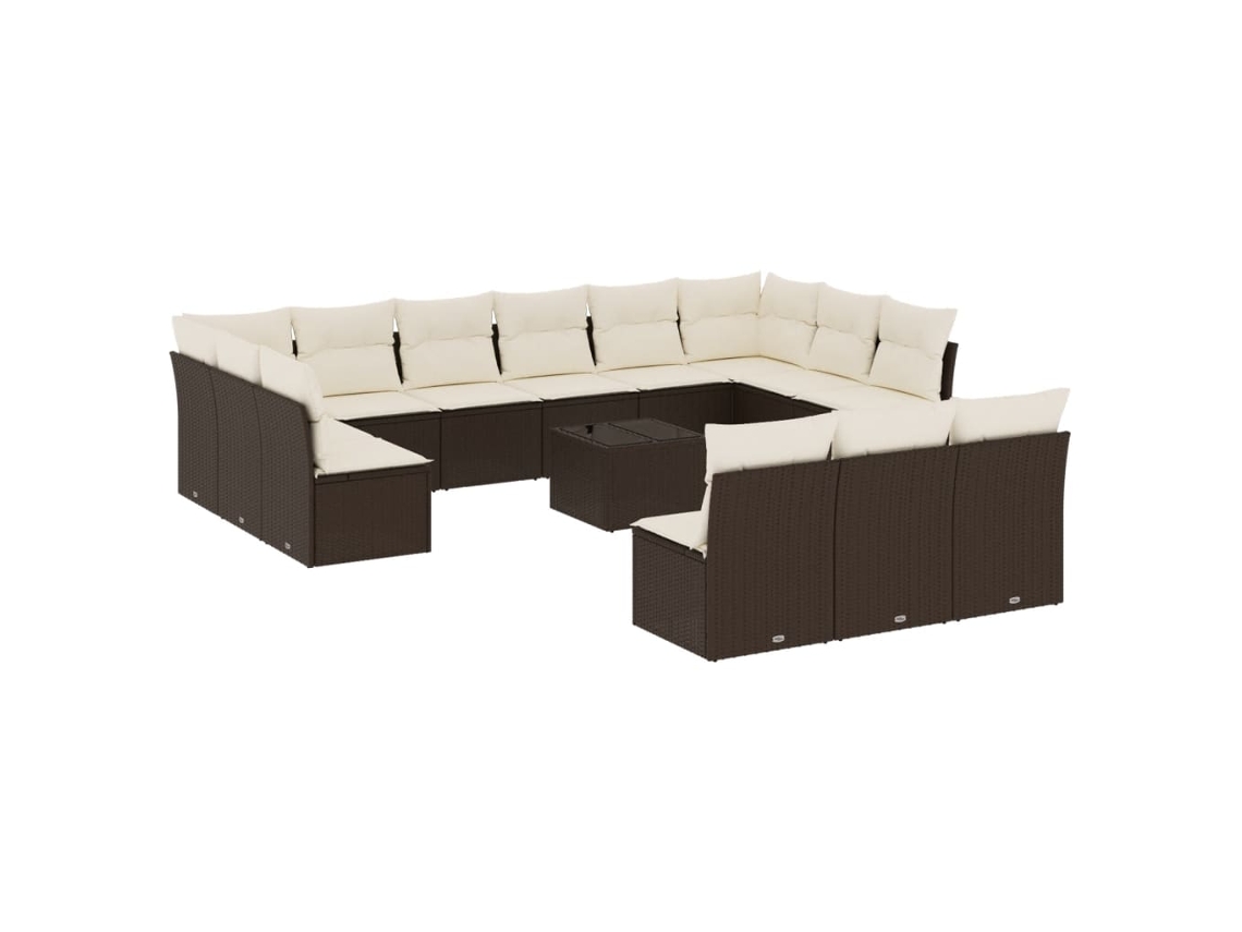 Maison Exclusive - 14 Pcs Conjunto Sofás P/ Jardim C/ Almofadões Vime Pe Castanho