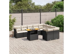 Vidaxl 10 Pcs Conjunto Sofás De Jardim C/ Almofadões Vime Pe Preto