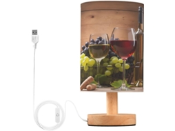 Abajur De Cabeceira Mnsruu Em Madeira Com Estampa Uvas E Vinho Tinto, Com Led, Para Mesa Ou Quarto Lâmpada Inclusa