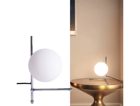 Lâmpada De Mesa Grecy Ø15cm Moderna Em Prateado E Cristal, Ideal Para Escritório, Quarto E Sala De Estar, E27. Alpinaluz