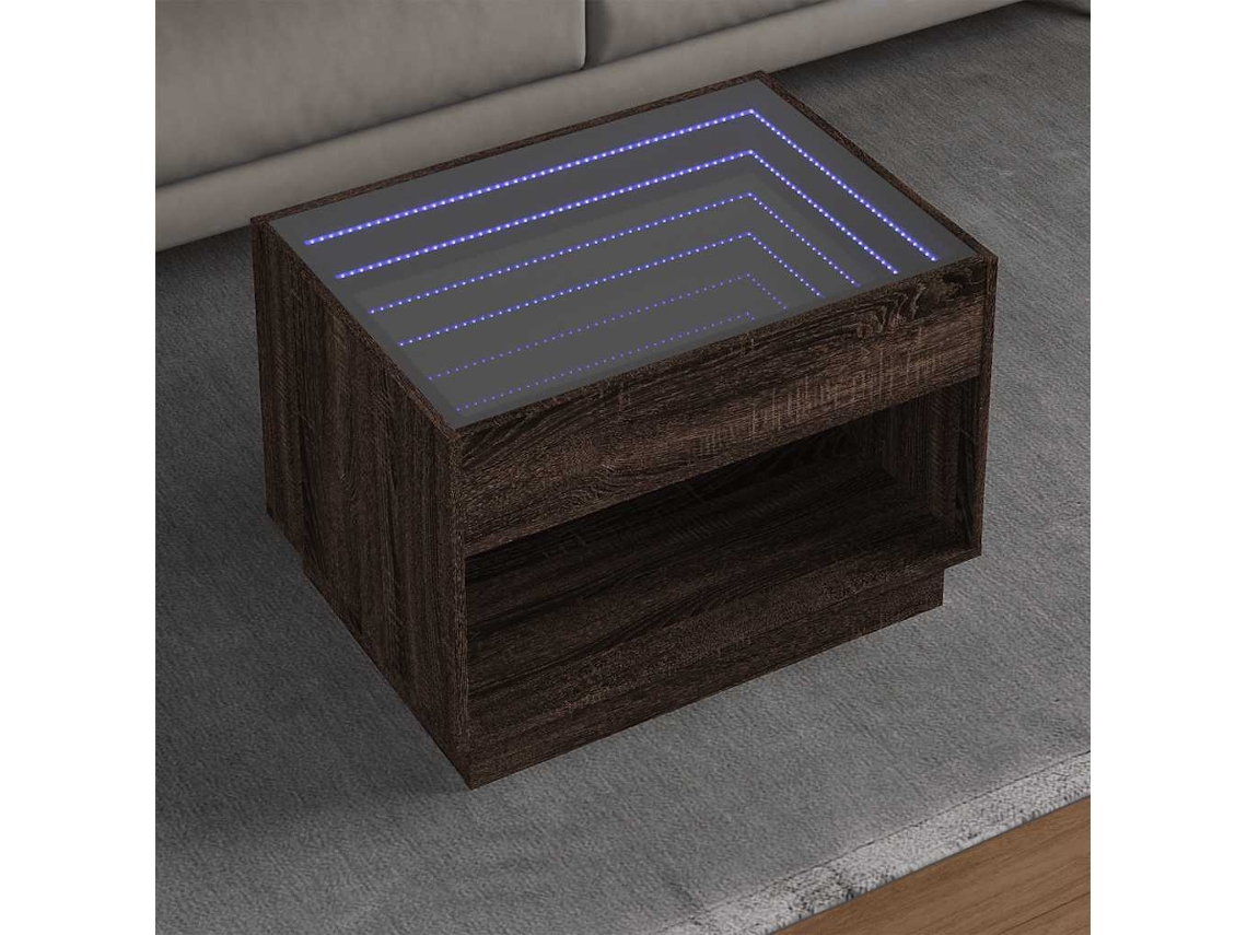 Vidaxl Mesa De Centro Luzes Led Infinity 70x50x50 Cm Carvalho Castanho