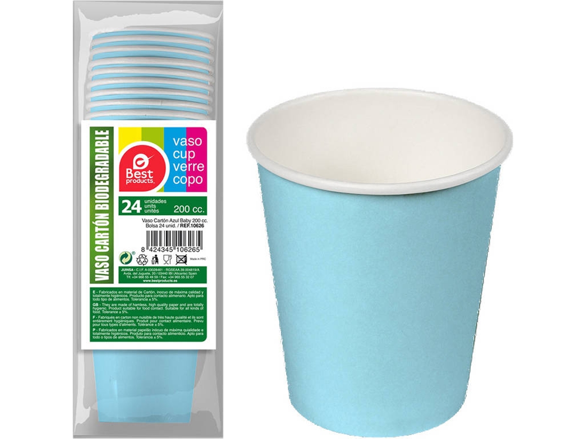 Pack 24Un Copo Papelão Azul Baby 200Cc BEST PRODUCTS GREEN