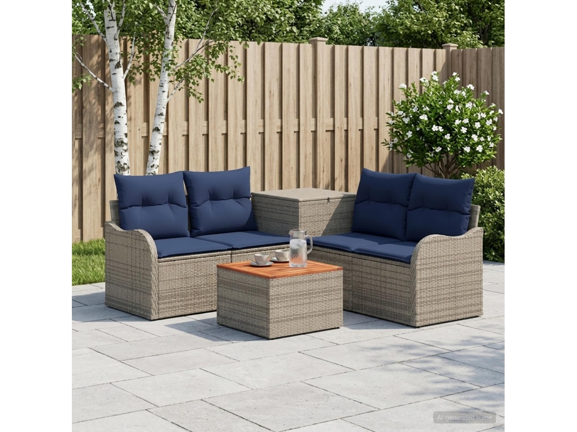 Vidaxl Conjunto De Sofás 6 Unid. Cinza E Azul Marinho