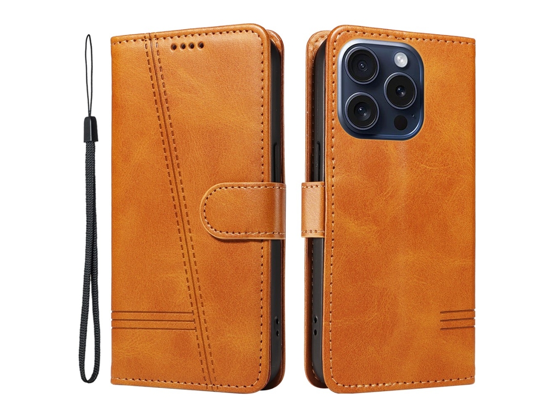 Capa Para Iphone 15 Pro Pele Sintética Amarelo
