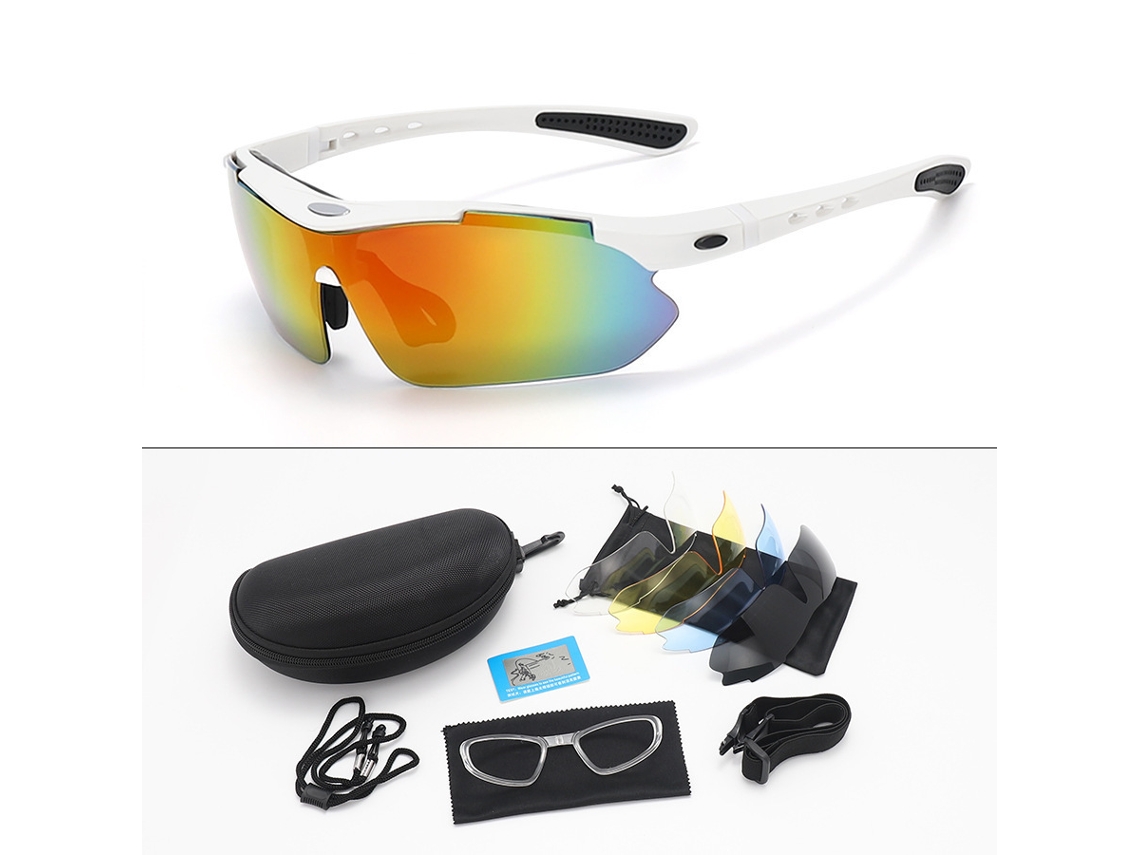 Óculos de Corrida Polarizados com 5 Lentes Proteção UV SIURN Brancos