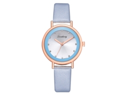 Relógio de Pulso Feminino de Moda com Pulseira de Couro Pu e Strass Azul