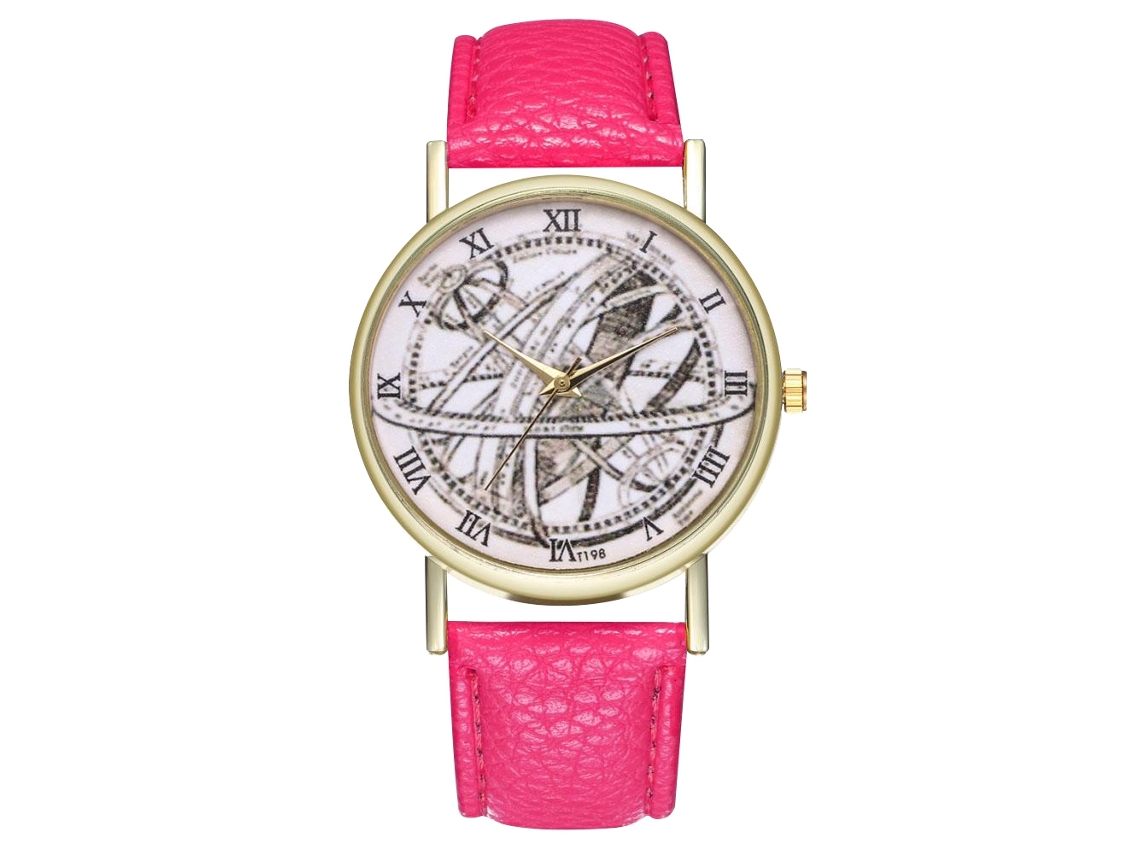 Reloj De Cuarzo Unisex Con Correa De Cuero Pu, Dial Con Números Romanos, Color Rojo Rosa Zhoulianfa