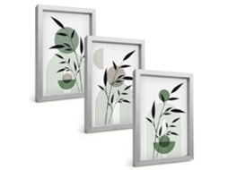 Galeria De Pinturas Muraiscomposições De Plantas Em Estilo Boho Moldura Prateada Fotos Para O Escritório Espelharte (3 Peças 20x30 Cm)