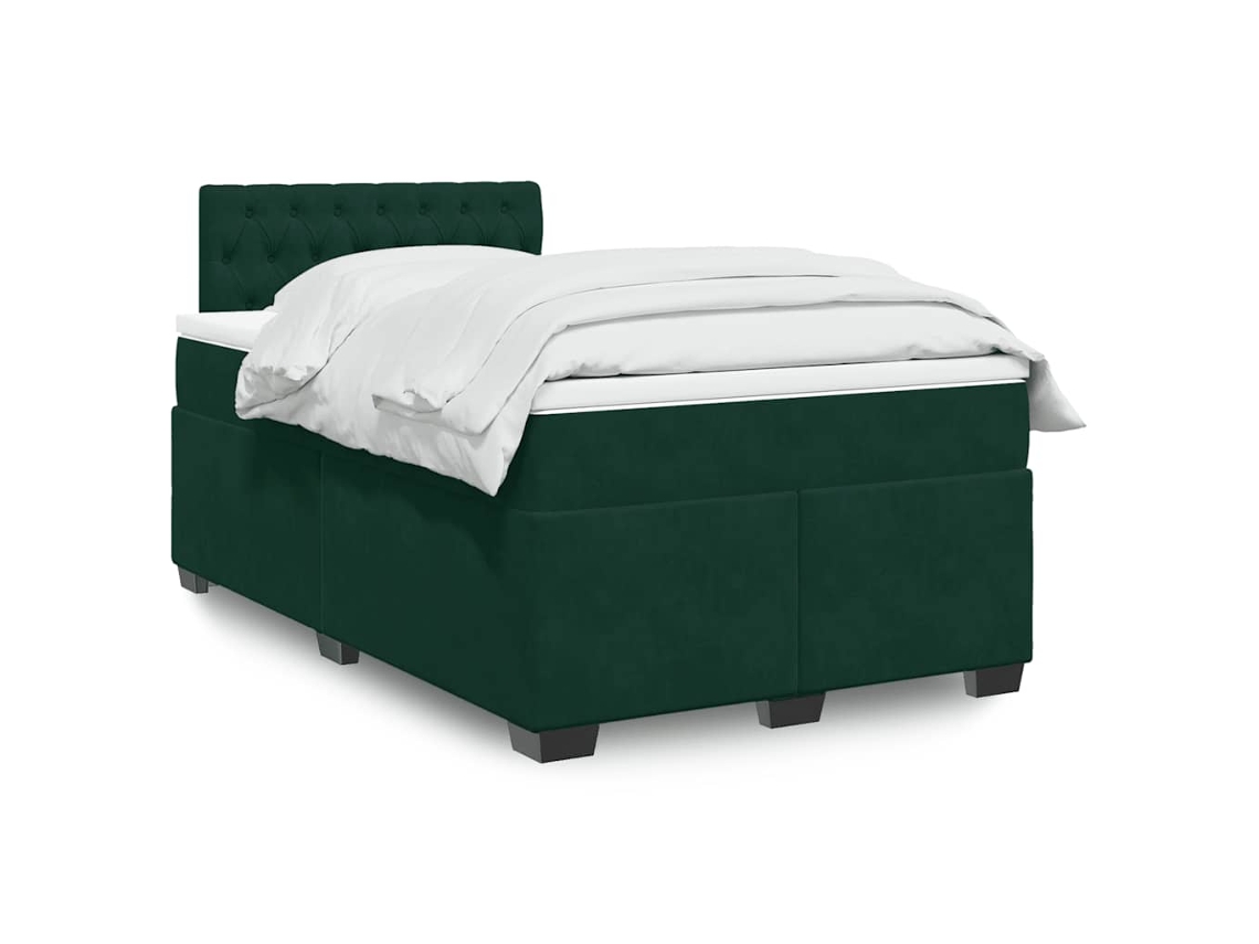 Vidaxl Cama Boxspring Com Colchão 120x190 Cm Veludo Verde-escuro