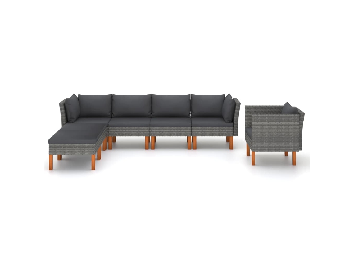 Maison Exclusive - 7 Pcs Conj. Lounge Jardim Vime Pe E Madeira Eucalipto Cinzento