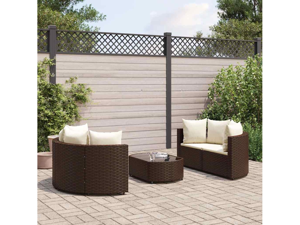 Jogo 5 Peças Sofás P/ Jardim C/ Almofadões Vime Pe Marrom Dkd Home Decor
