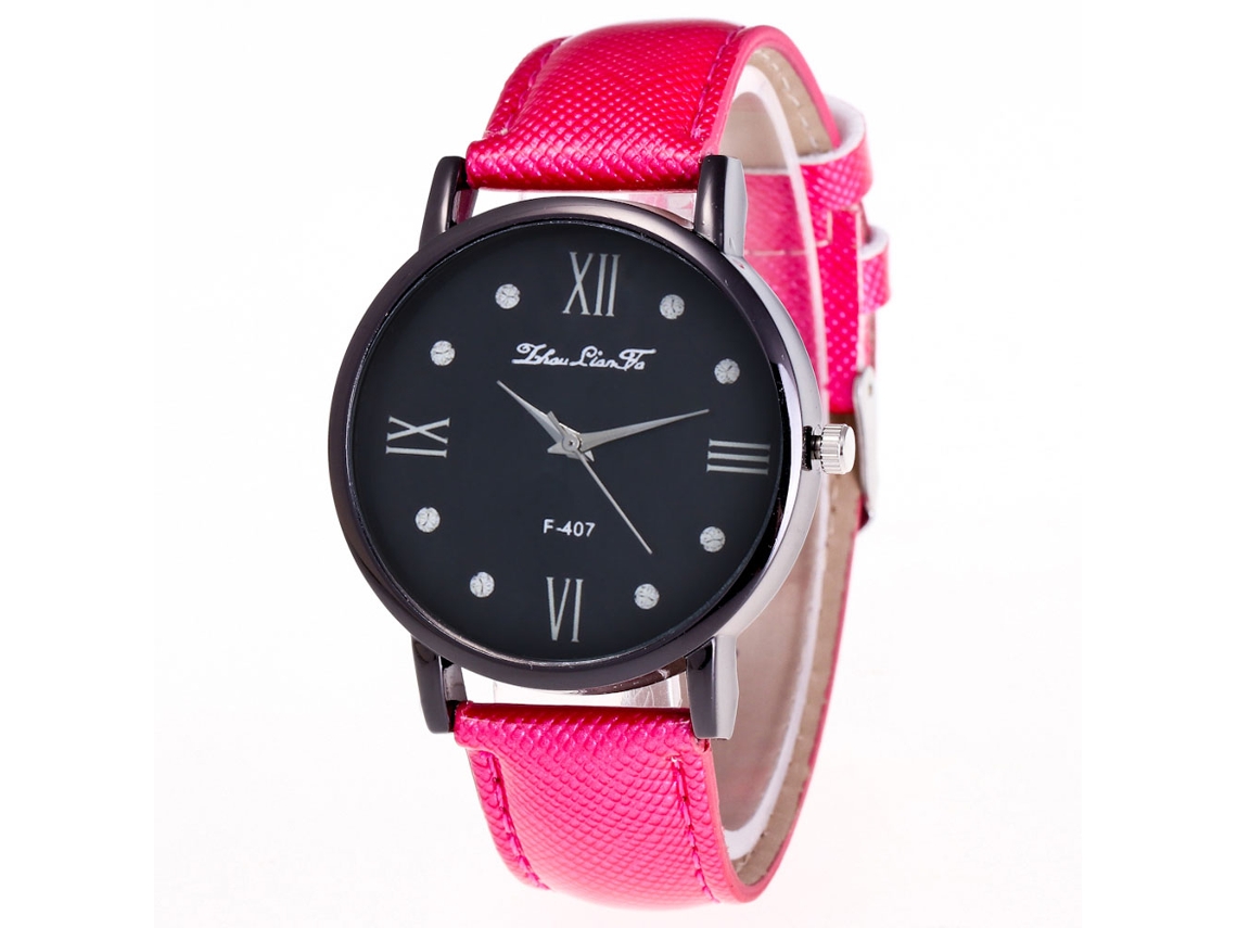 Reloj De Pulsera De Aleación Con Dial Redondo Analógico De Cuarzo Para Mujer Rojo Rosa