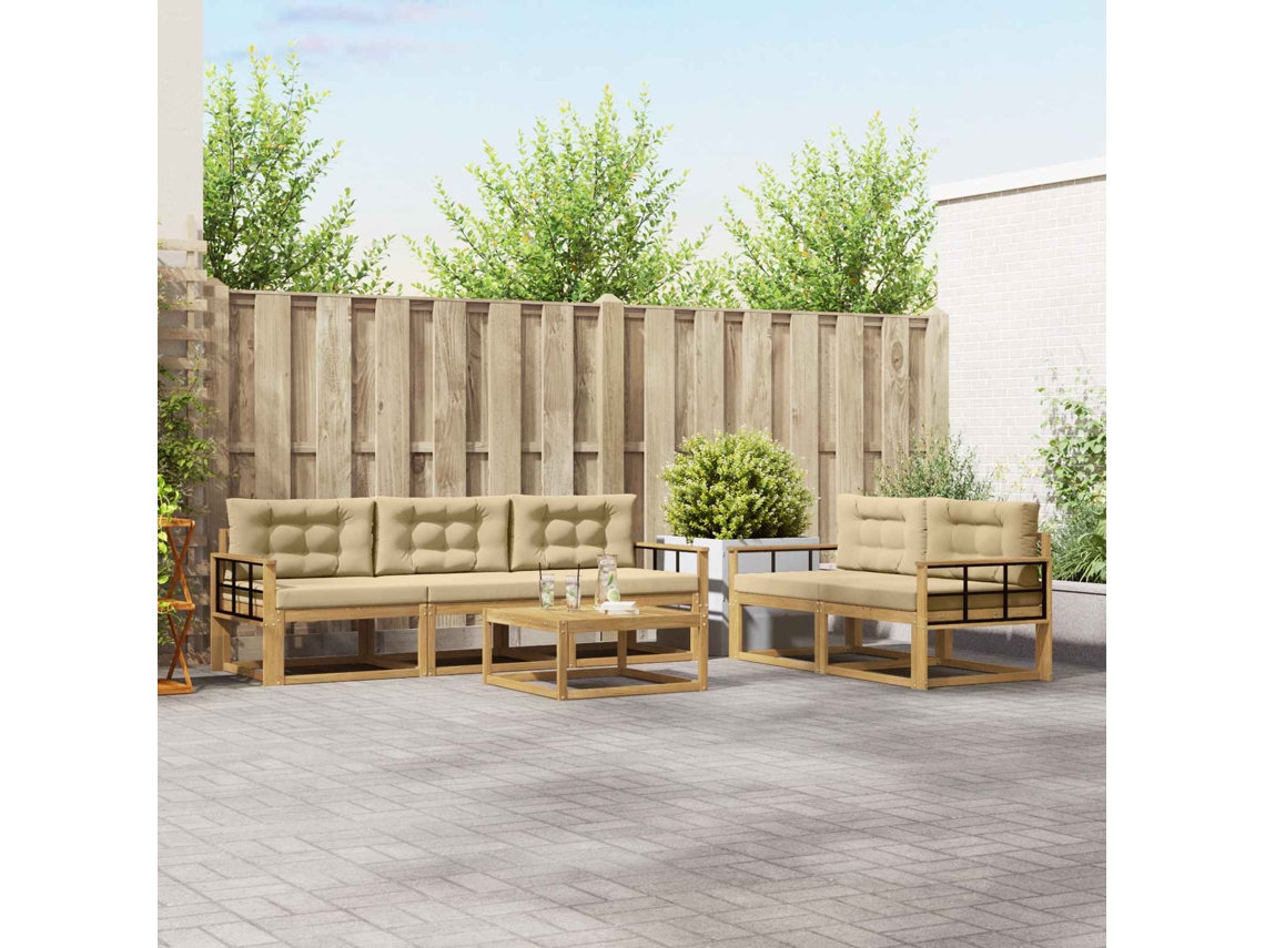 Vidaxl Conjunto De Sofás Para Exterior 6 Pcs Branco E Bege