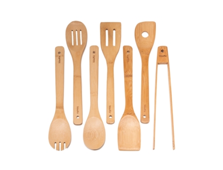 Colheres de madeira para cozinhar, pacote de 7 unidades – Conjunto de utensílios de cozinha de bambu para panelas antiaderentes – Conjunto de utensílios de cozinha de madeira, espátula de madeira