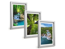 Galeria De Pinturas Muraiscachoeiras, Floresta Verde, Água Moldura Prateada Fotos Para O Escritório Espelharte (3 Peças 20x30 Cm)