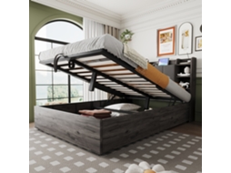 Cama Casal 140x200 com Elevação e Cabeceira Usb c Cinza