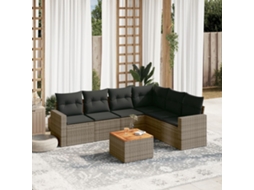 Vidaxl 7 Pcs Conjunto Sofás P/ Jardim C/ Almofadões Vime Pe Cinzento