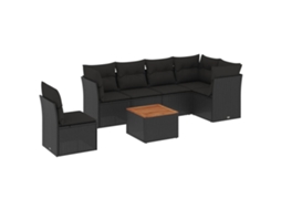 Conjunto de 7 Sofás para Jardim com Almofadões Vime Pe Preto MAISON EXCLUSIVE (7 pcs)