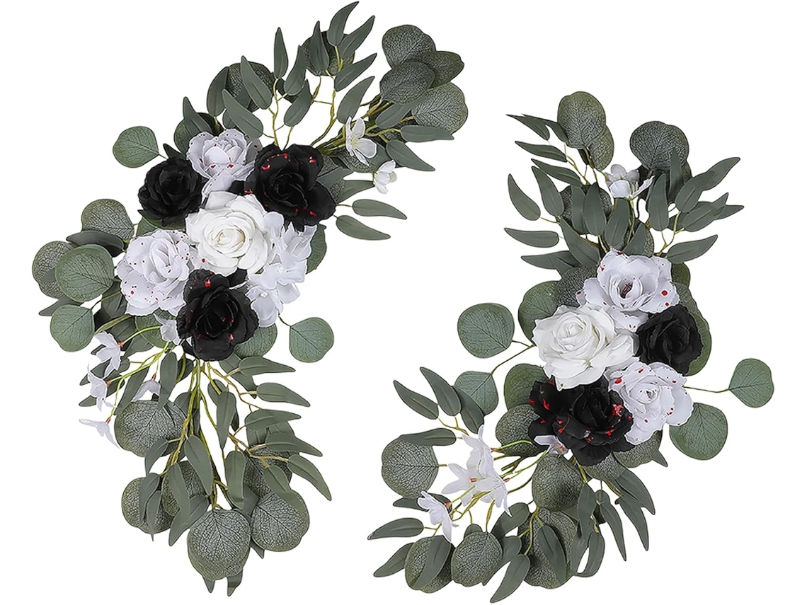 Conjunto De Duas Decorações Florais Artificiais Em Preto E Branco Para Placas De Porta, Entradas E Cenários