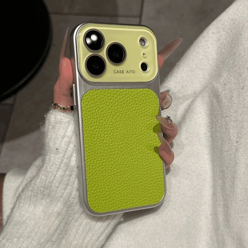 Capa De Celular Resistente A Impactos Com Textura De Couro Simples (verde 15promax)