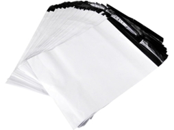 Lote com 100 unidades de envelopes plásticos grossos brancos para envio, impermeáveis e autoadesivos.