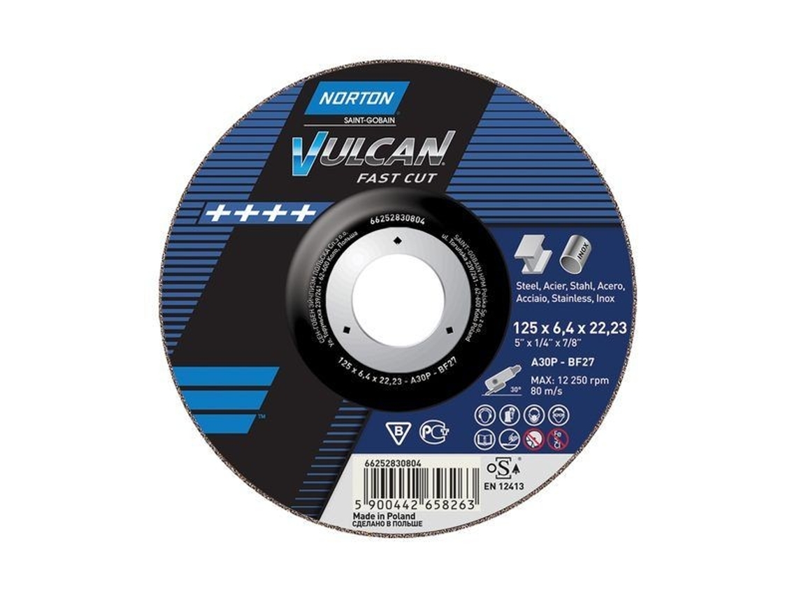 Discos de Rebarbar NORTON Vulcan A30S-125X6.4X22.23-T27 10 Un
