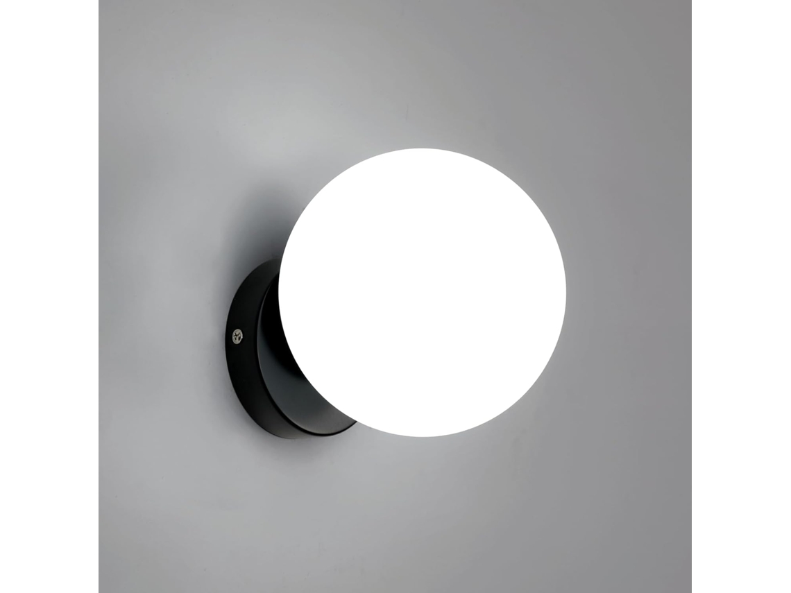 Luminária De Parede Interna, Luminária De Parede Globo Preta E27 Para Quarto, Varanda, Corredor SUNNY SPACES (fonte De Luz Não Incluída)