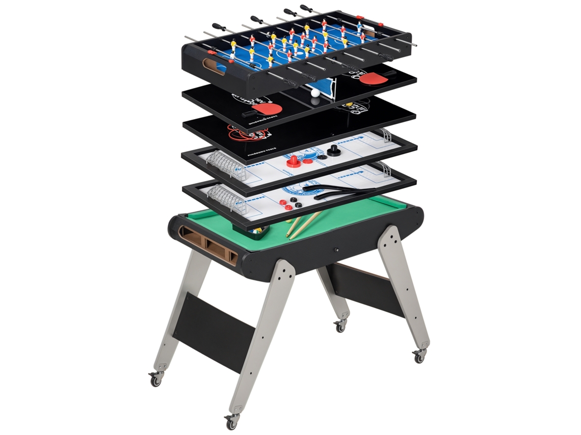Mesa Jogos 6 Em 1 Com Rodas, Bilhar, Matraquilhos, Pingue-pongue, Argolas, Hóquei, 120x88x79cm, Multicolor