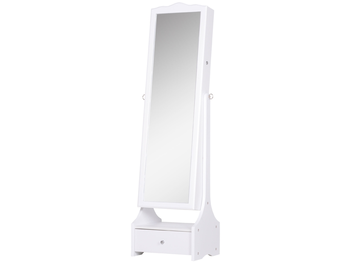 Espelho de Pé Armário de Joias com Luzes Led Tranca Gavetas Espelho e Mesa Interna Dobráveis para Clientes 45x36x150cm Ge
