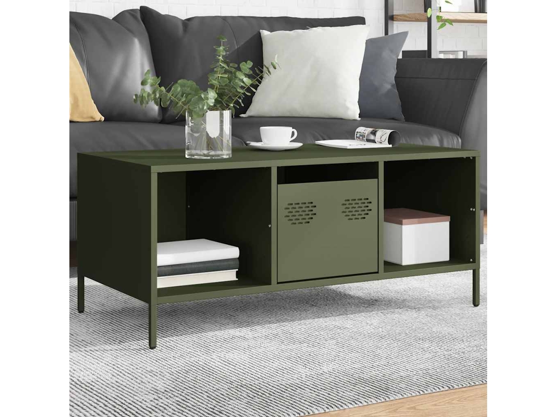 Mesa Centro - Mesa de Café - Mesa de Apoio 101,5x50x43,5 Cm Aço Laminado a Frio Verde azeitona HARLANV1
