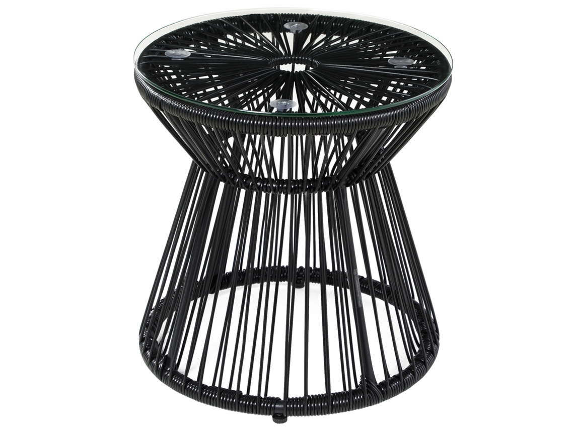 Mesa Redonda Tambor Vidro Preta Jardim VELTRIX
