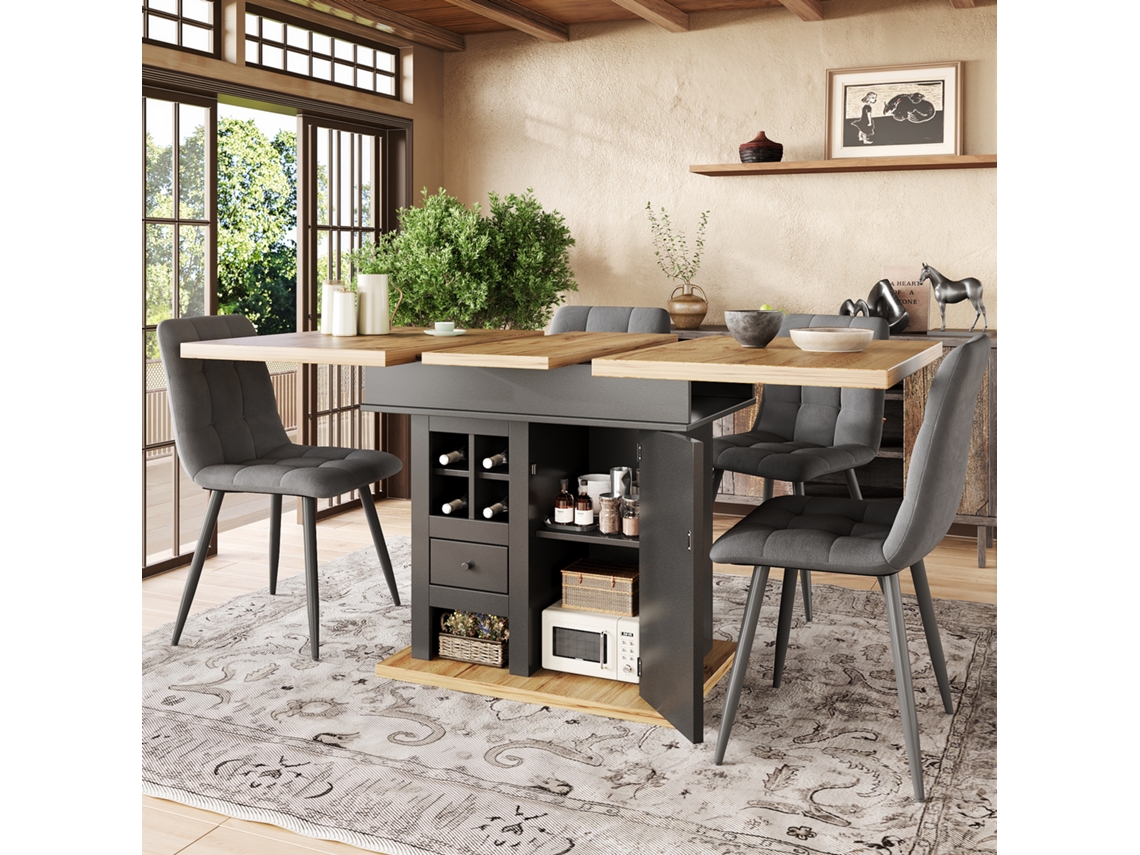 Mesa de Jantar Extensível para Cozinha com Espaço de Armazenamento e Gavetas - SINI TECH STORE