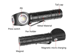 Lanterna BISBISOUS Hgd0387 Led Corpo de Alumínio 3 Modos de Luz Recarregável Usb Preto VIGA EUROPE