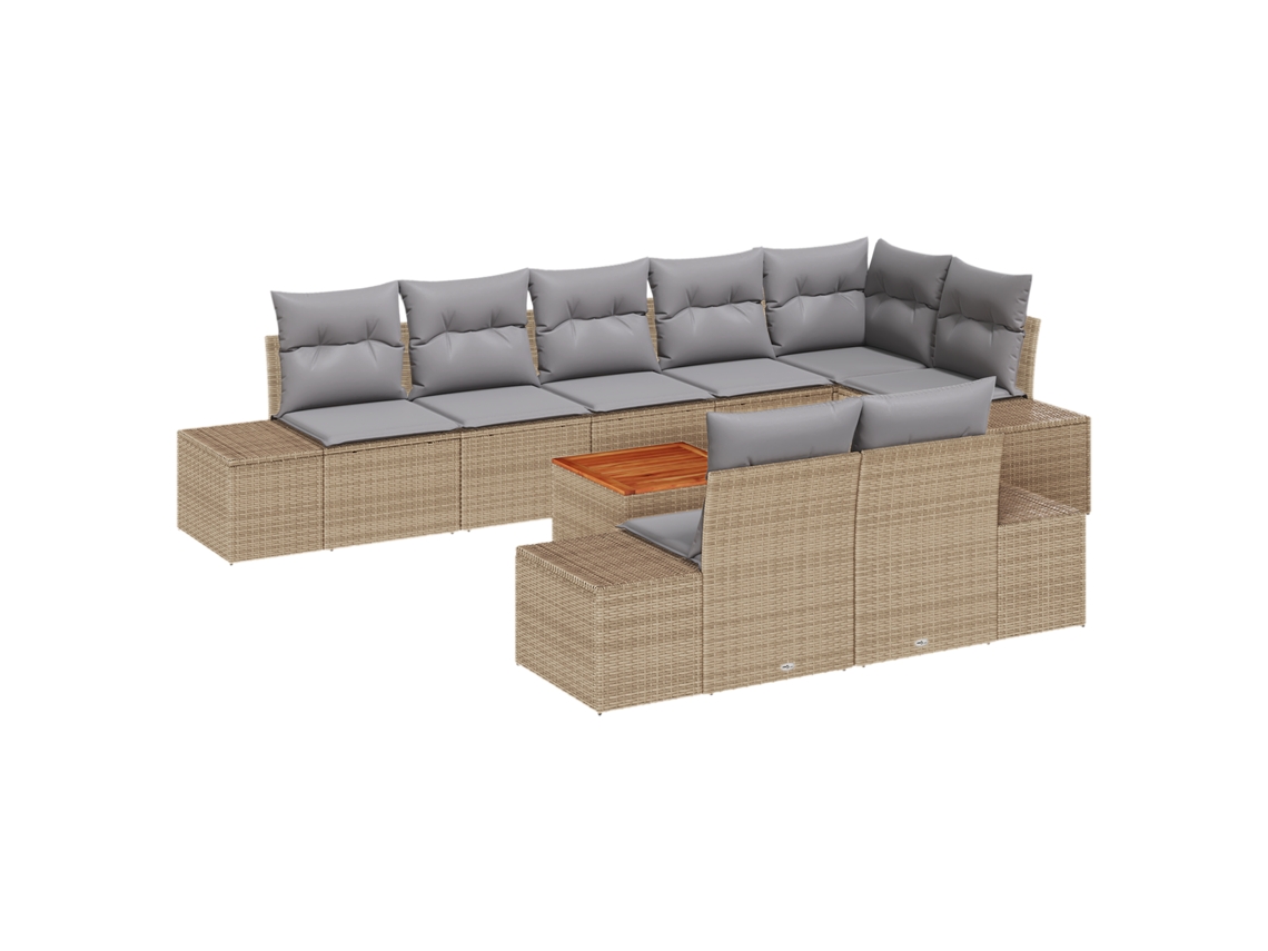 Conjunto 9 Conjunto De Sofás Para Exterior Vidaxl Bege Vime Pe (55 X 55 X 37 Cm)