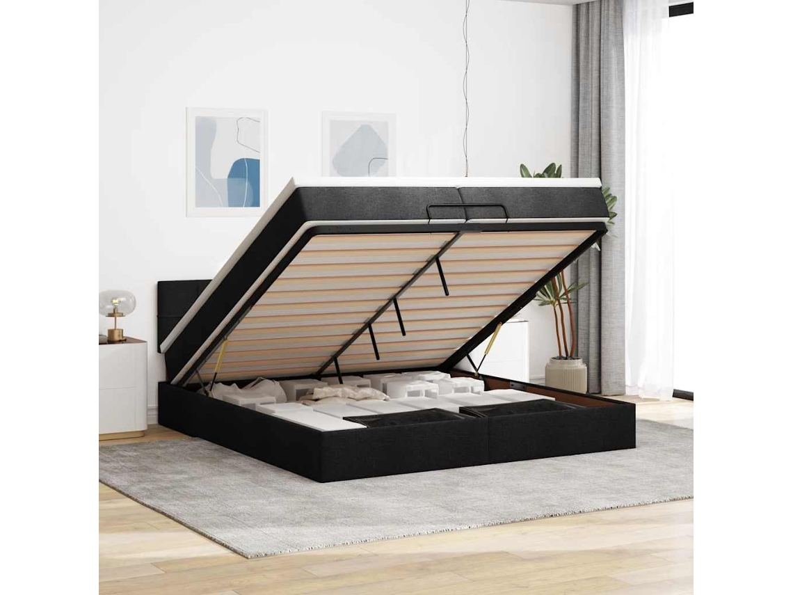 Vidaxl Estrutura De Cama Otomana Com Colchão 200x200 Cm Tecido Preto