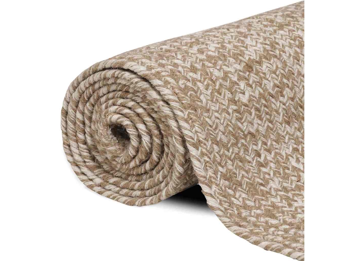 Tapetes De Área Retangular Natural E Branco 80 X 250 Cm Juta
