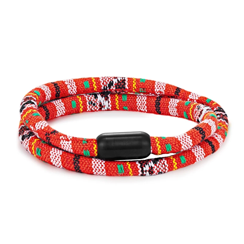 Pulseira de Casal Trançada em Corda Colorida Simples, Estilo Étnico Feito À Mão MDUG (vermelho, 23cm)