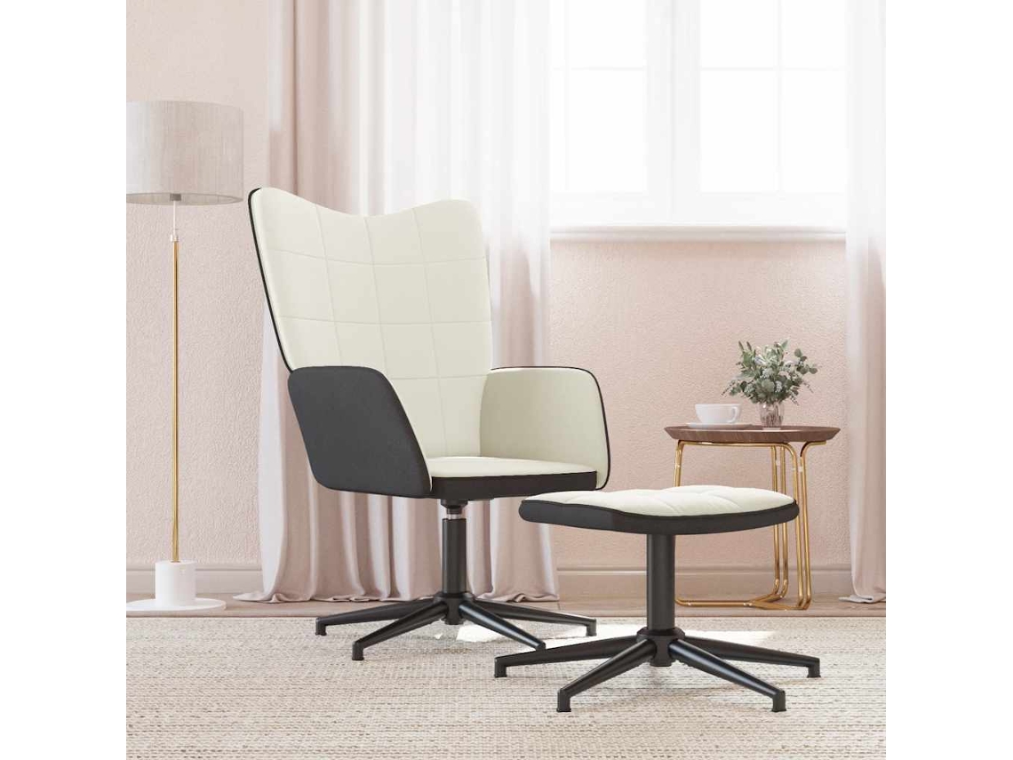 Vidaxl Cadeira De Descanso Com Banco Pvc E Veludo Branco Nata