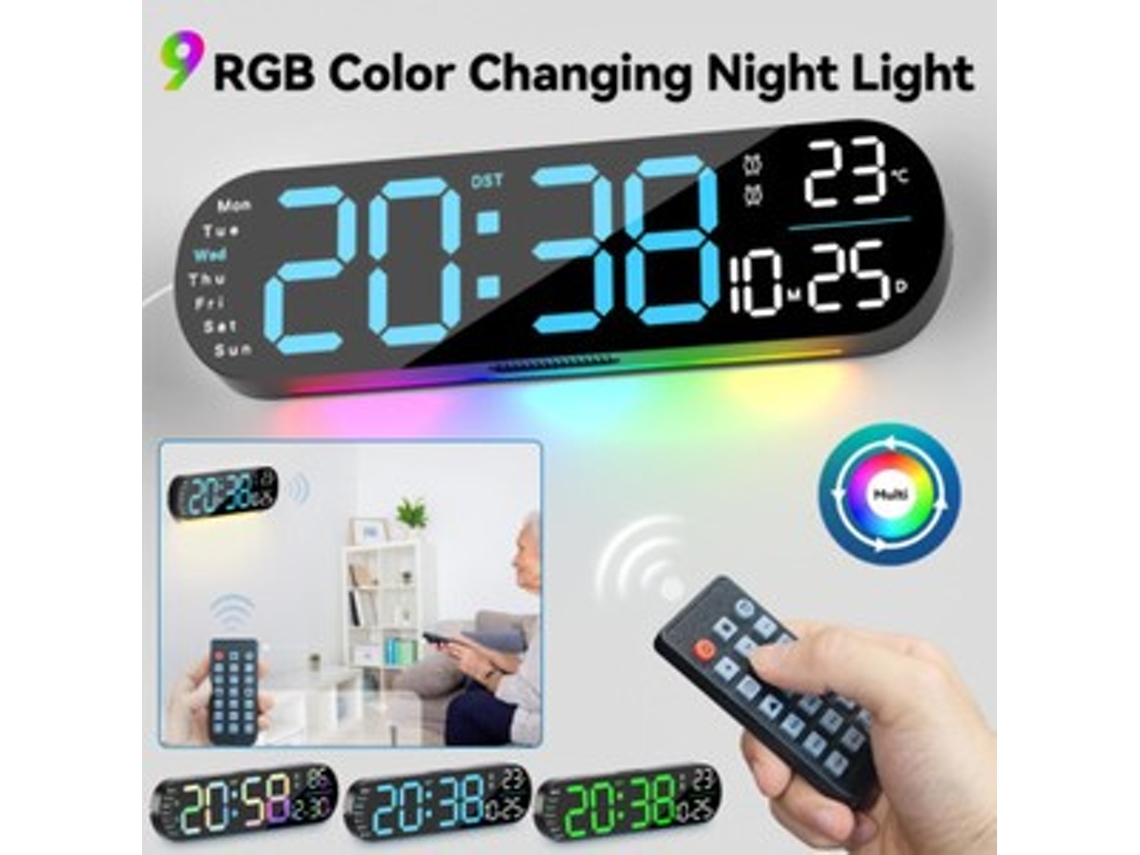 Relógio De Parede Digital Led Com Data E Temperatura, Despertador, Temporizador E Controle Remoto Zeuxo