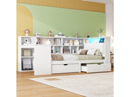 Cama Canto 90x200 Escrivaninha Estante Gavetas Led