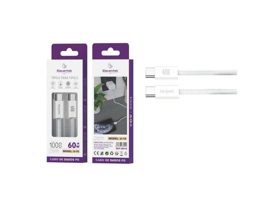 Cabo Tipo-C a Tipo-C 60W (1 m - Branco)